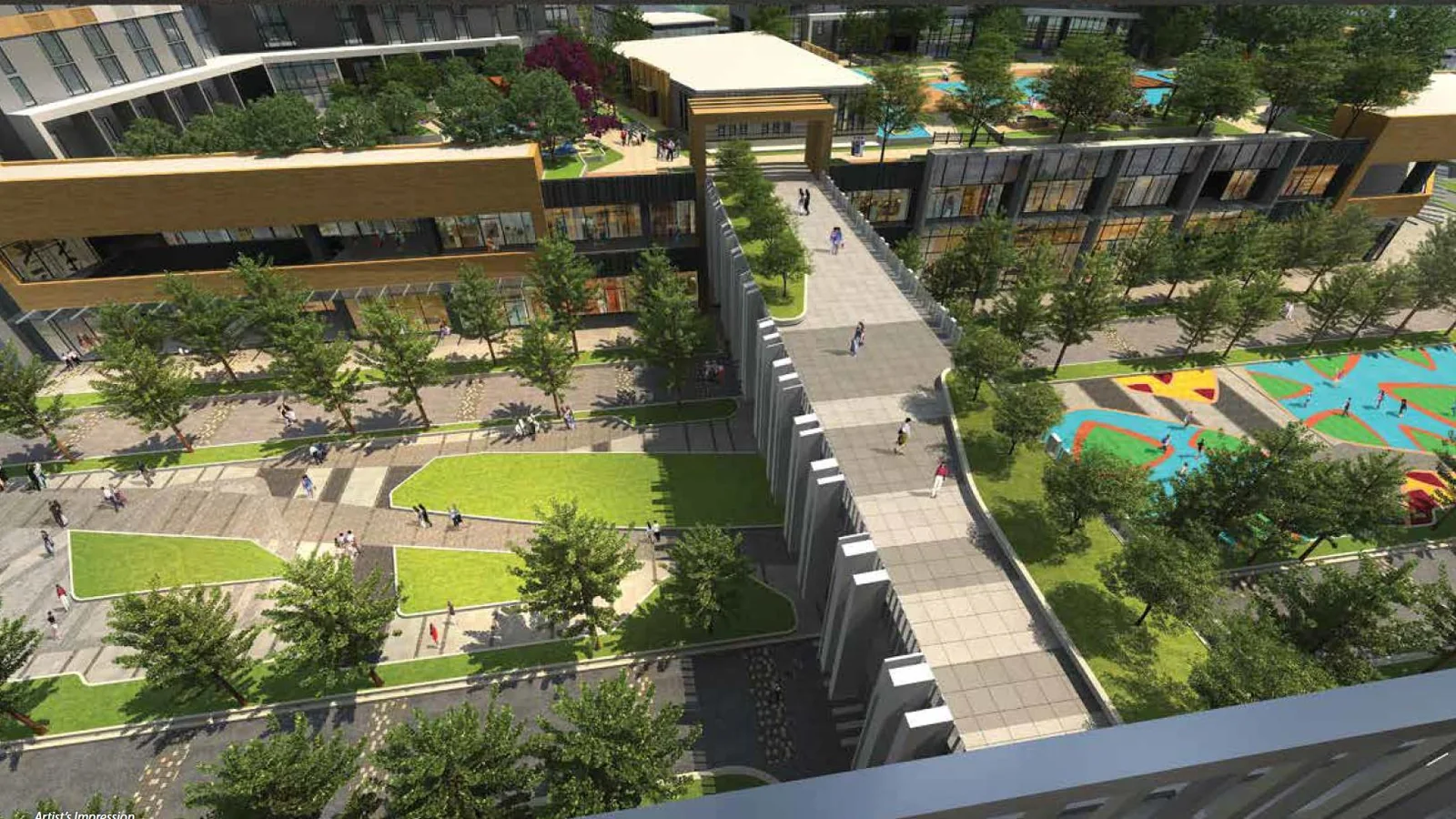 Interconnected landscaped podium areas