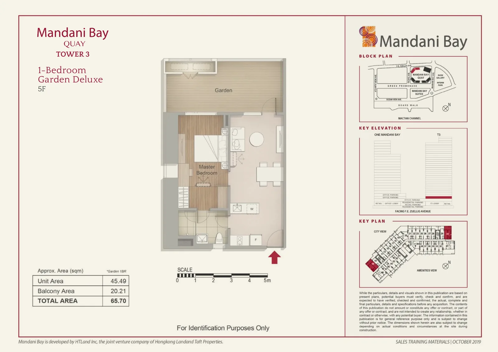 Mandani Bay Quay Tower 3 1-Bedroom Garden Deluxe floor plan, 65.70 sqm total area, 5F only