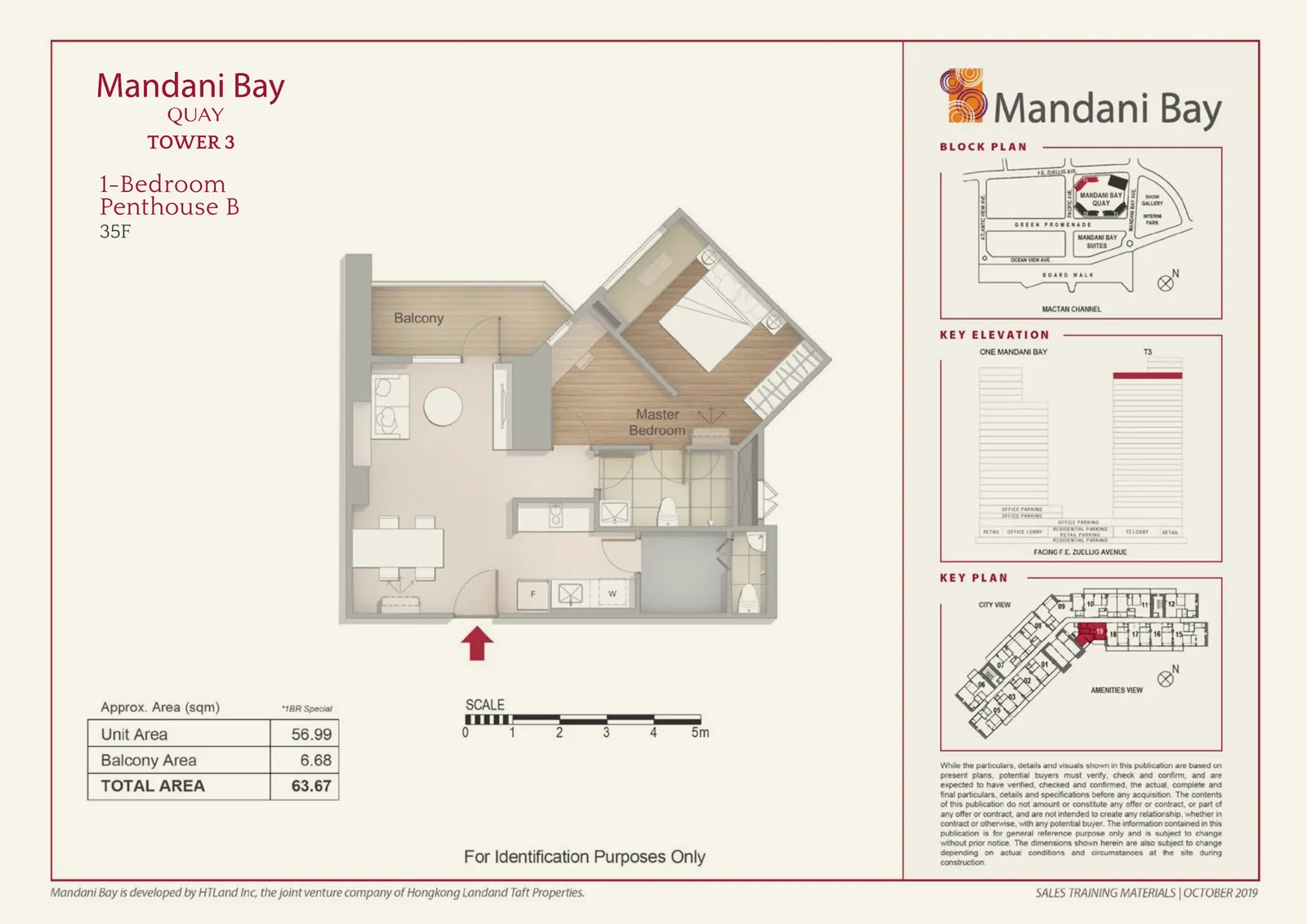 Mandani Bay Quay Tower 3 1-Bedroom Penthouse B floor plan, 63.67 sqm total area, 35F only