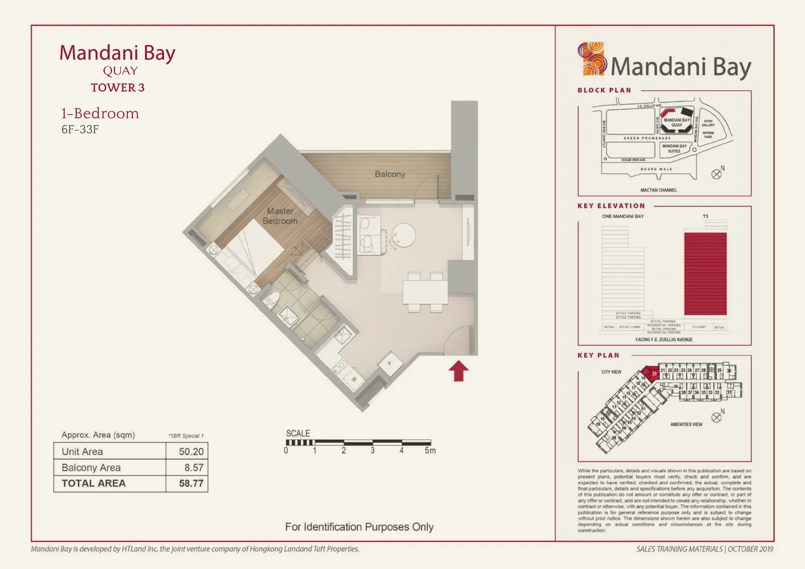 Mandani Bay Quay Tower 3 1-Bedroom Special 1 floor plan, 58.77 sqm total area, 6F–33F