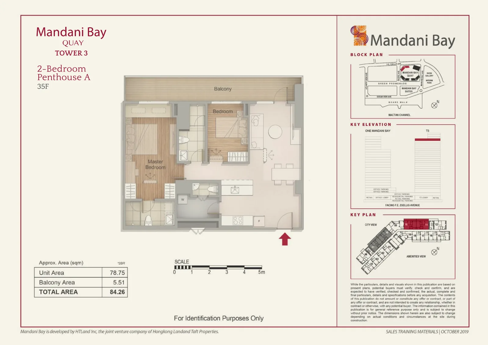 Mandani Bay Quay Tower 3 2-Bedroom Penthouse A floor plan, 84.26 sqm total area, 35F only