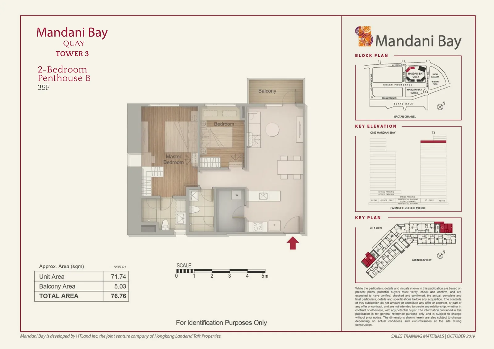Mandani Bay Quay Tower 3 2-Bedroom Penthouse B floor plan, 76.76 sqm total area, 35F only