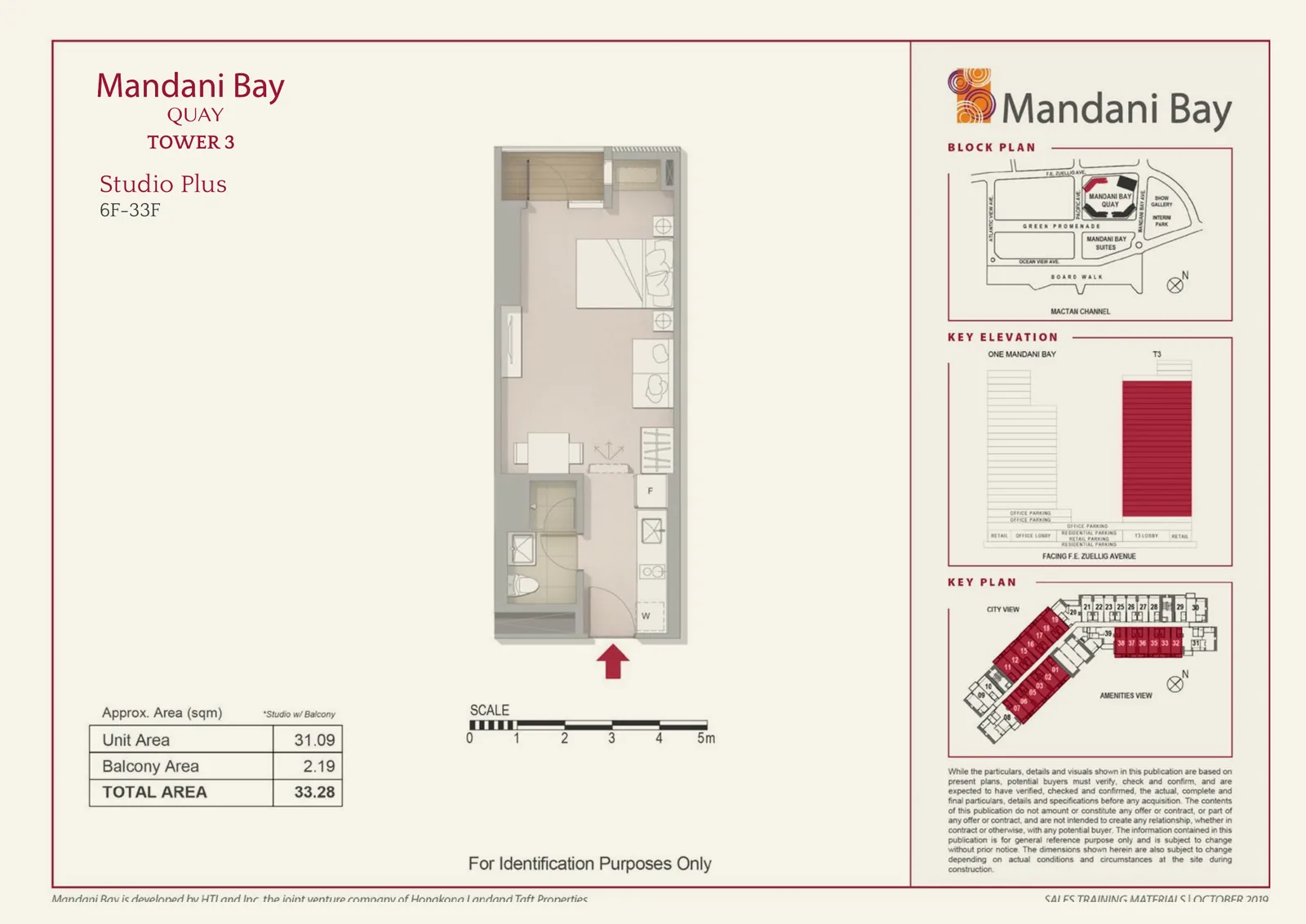 Mandani Bay Quay Tower 3 Studio Plus floor plan, 33.28 sqm total area, 6F–33F